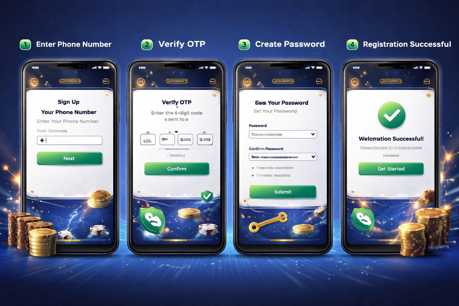 CK44 login steps shown on a mobile interface